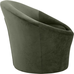 Meridian Furniture Tristan Barrel Accent Chair in Plush Velvet with Elliptical Frame for Living Room Decor Green 33015Green