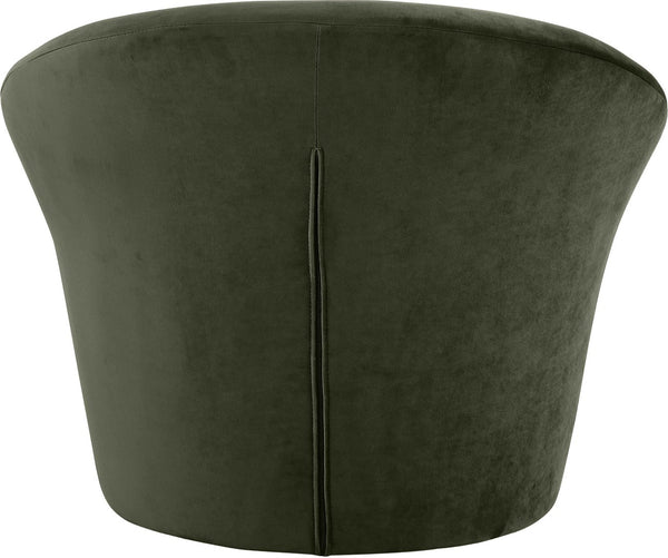 Meridian Furniture Tristan Barrel Accent Chair in Plush Velvet with Elliptical Frame for Living Room Decor Green 33015Green