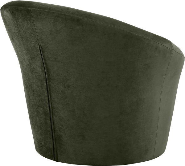 Meridian Furniture Tristan Barrel Accent Chair in Plush Velvet with Elliptical Frame for Living Room Decor Green 33015Green