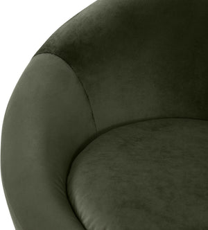 Meridian Furniture Tristan Barrel Accent Chair in Plush Velvet with Elliptical Frame for Living Room Decor Green 33015Green