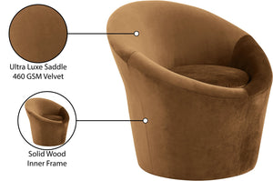 Meridian Furniture Tristan Barrel Accent Chair in Plush Velvet with Elliptical Frame for Living Room Decor Saddle 33015Saddle