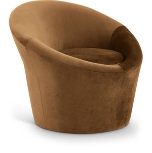 Meridian Furniture Tristan Barrel Accent Chair in Plush Velvet with Elliptical Frame for Living Room Decor Saddle 33015Saddle