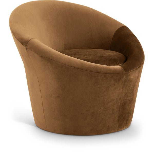Meridian Furniture Tristan Barrel Accent Chair in Plush Velvet with Elliptical Frame for Living Room Decor Saddle 33015Saddle