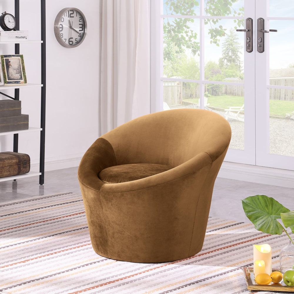 Meridian Furniture Tristan Barrel Accent Chair in Plush Velvet with Elliptical Frame for Living Room Decor Saddle 33015Saddle