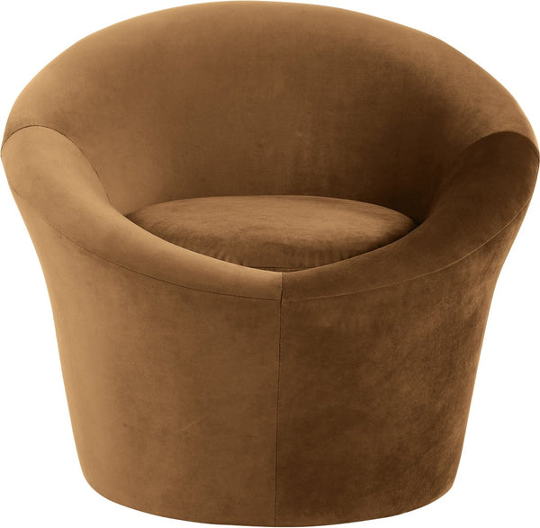 Meridian Furniture Tristan Barrel Accent Chair in Plush Velvet with Elliptical Frame for Living Room Decor Saddle 33015Saddle