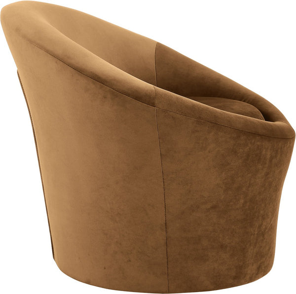 Meridian Furniture Tristan Barrel Accent Chair in Plush Velvet with Elliptical Frame for Living Room Decor Saddle 33015Saddle