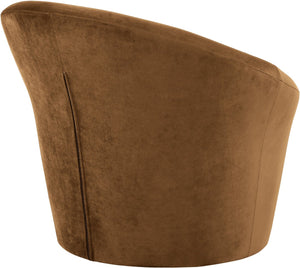 Meridian Furniture Tristan Barrel Accent Chair in Plush Velvet with Elliptical Frame for Living Room Decor Saddle 33015Saddle