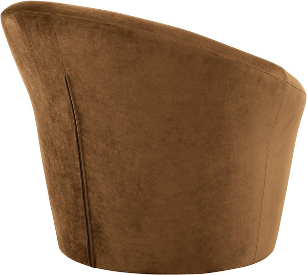 Meridian Furniture Tristan Barrel Accent Chair in Plush Velvet with Elliptical Frame for Living Room Decor Saddle 33015Saddle