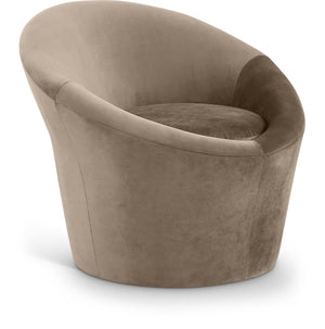 Meridian Furniture Tristan Barrel Accent Chair in Plush Velvet with Elliptical Frame for Living Room Decor Taupe 33015Taupe