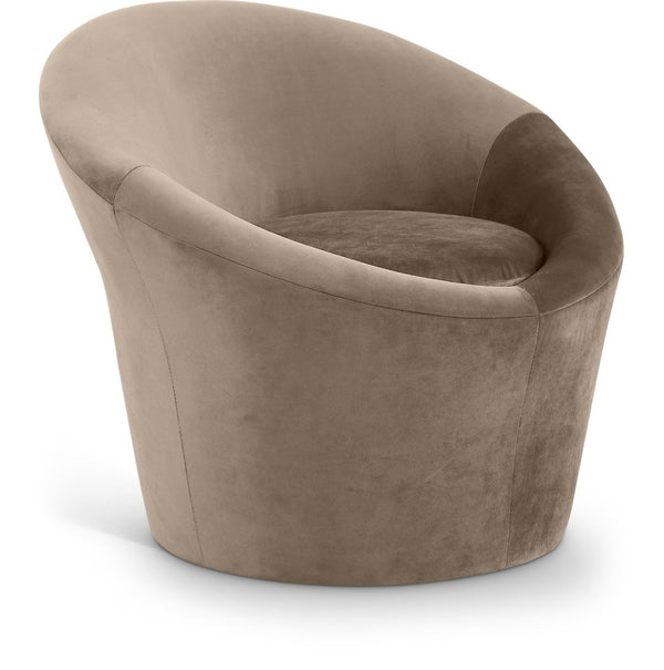Meridian Furniture Tristan Barrel Accent Chair in Plush Velvet with Elliptical Frame for Living Room Decor Taupe 33015Taupe