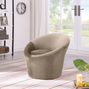 Meridian Furniture Tristan Barrel Accent Chair in Plush Velvet with Elliptical Frame for Living Room Decor Taupe 33015Taupe