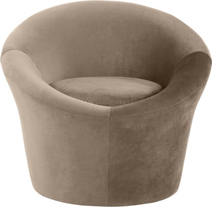 Meridian Furniture Tristan Barrel Accent Chair in Plush Velvet with Elliptical Frame for Living Room Decor Taupe 33015Taupe