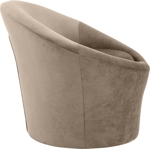 Meridian Furniture Tristan Barrel Accent Chair in Plush Velvet with Elliptical Frame for Living Room Decor Taupe 33015Taupe