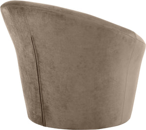 Meridian Furniture Tristan Barrel Accent Chair in Plush Velvet with Elliptical Frame for Living Room Decor Taupe 33015Taupe