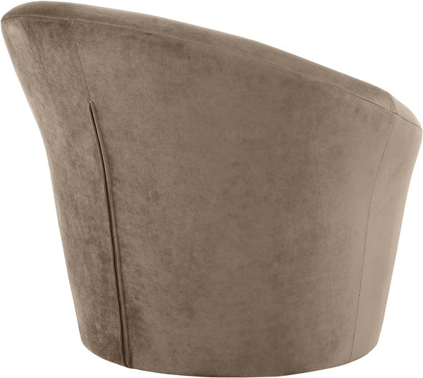 Meridian Furniture Tristan Barrel Accent Chair in Plush Velvet with Elliptical Frame for Living Room Decor Taupe 33015Taupe