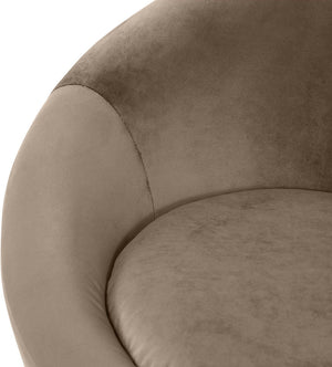 Meridian Furniture Tristan Barrel Accent Chair in Plush Velvet with Elliptical Frame for Living Room Decor Taupe 33015Taupe