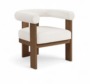 Meridian Furniture Arienzo Art Deco Velvet Accent Chair Sculptural Curved Back Walnut Wood Legs Lounge Seat Cream Style A 33016Cream