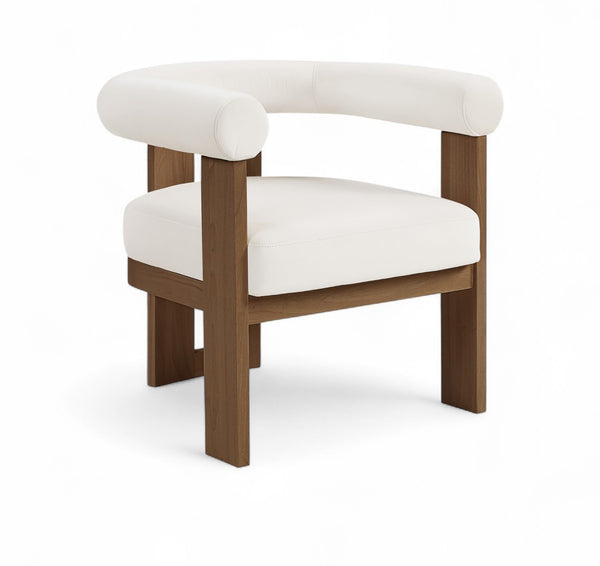 Meridian Furniture Arienzo Art Deco Velvet Accent Chair Sculptural Curved Back Walnut Wood Legs Lounge Seat Cream Style A 33016Cream