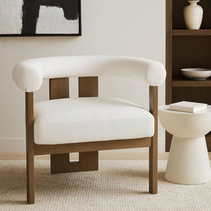 Meridian Furniture Arienzo Art Deco Velvet Accent Chair Sculptural Curved Back Walnut Wood Legs Lounge Seat Cream Style A 33016Cream