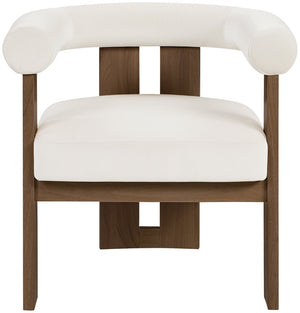 Meridian Furniture Arienzo Art Deco Velvet Accent Chair Sculptural Curved Back Walnut Wood Legs Lounge Seat Cream Style A 33016Cream