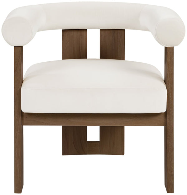 Meridian Furniture Arienzo Art Deco Velvet Accent Chair Sculptural Curved Back Walnut Wood Legs Lounge Seat Cream Style A 33016Cream