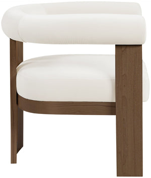 Meridian Furniture Arienzo Art Deco Velvet Accent Chair Sculptural Curved Back Walnut Wood Legs Lounge Seat Cream Style A 33016Cream