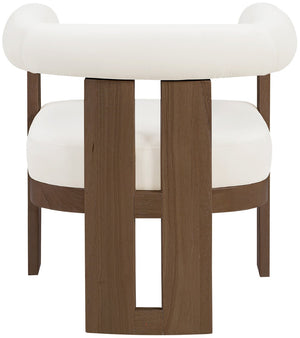 Meridian Furniture Arienzo Art Deco Velvet Accent Chair Sculptural Curved Back Walnut Wood Legs Lounge Seat Cream Style A 33016Cream