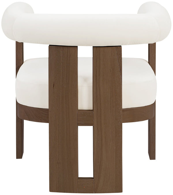 Meridian Furniture Arienzo Art Deco Velvet Accent Chair Sculptural Curved Back Walnut Wood Legs Lounge Seat Cream Style A 33016Cream