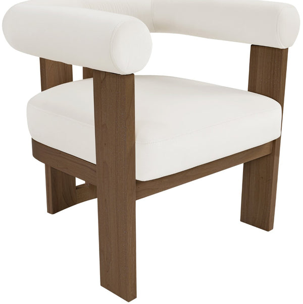 Meridian Furniture Arienzo Art Deco Velvet Accent Chair Sculptural Curved Back Walnut Wood Legs Lounge Seat Cream Style A 33016Cream