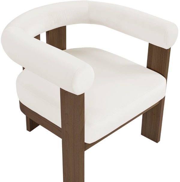 Meridian Furniture Arienzo Art Deco Velvet Accent Chair Sculptural Curved Back Walnut Wood Legs Lounge Seat Cream Style A 33016Cream