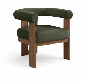 Meridian Furniture Arienzo Art Deco Velvet Accent Chair Sculptural Curved Back Walnut Wood Legs Lounge Seat Green Style A 33016Green