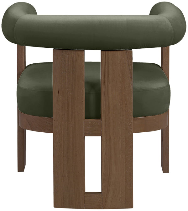 Meridian Furniture Arienzo Art Deco Velvet Accent Chair Sculptural Curved Back Walnut Wood Legs Lounge Seat Green Style A 33016Green