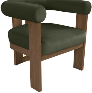 Meridian Furniture Arienzo Art Deco Velvet Accent Chair Sculptural Curved Back Walnut Wood Legs Lounge Seat Green Style A 33016Green
