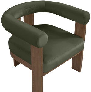 Meridian Furniture Arienzo Art Deco Velvet Accent Chair Sculptural Curved Back Walnut Wood Legs Lounge Seat Green Style A 33016Green
