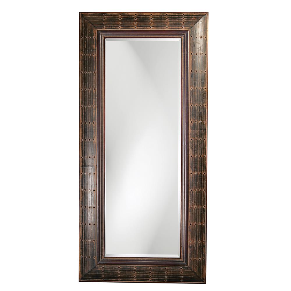 Howard Elliott Pamela Mirror - Stunning Large Rectangular Design With Antique Brass Rivets & Beveled Finish Brown Wood 33017-howard-elliott