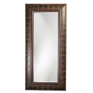 Howard Elliott Pamela Mirror - Stunning Large Rectangular Design With Antique Brass Rivets & Beveled Finish Brown Wood 33017-howard-elliott