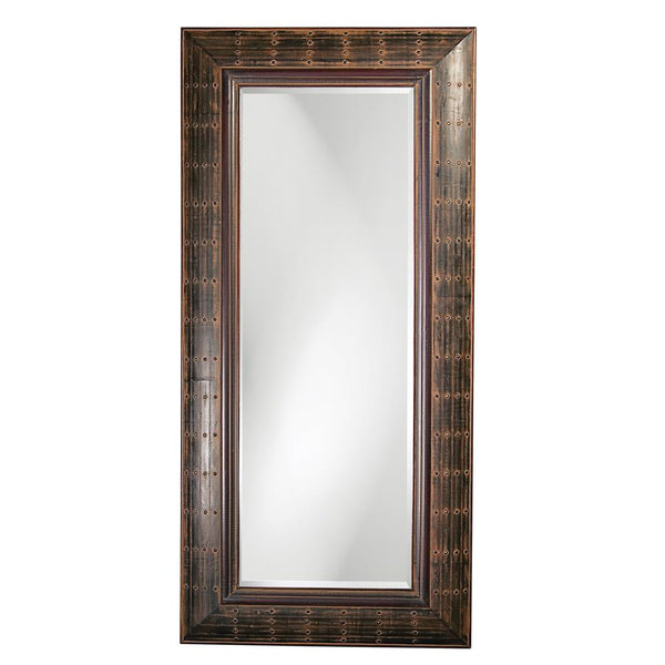 Howard Elliott Pamela Mirror - Stunning Large Rectangular Design With Antique Brass Rivets & Beveled Finish Brown Wood 33017-howard-elliott