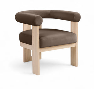 Meridian Furniture Arienzo Art Deco Velvet Accent Chair Sculptural Curved Back Walnut Wood Legs Lounge Seat Brown Style B 33017Brown