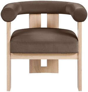 Meridian Furniture Arienzo Art Deco Velvet Accent Chair Sculptural Curved Back Walnut Wood Legs Lounge Seat Brown Style B 33017Brown