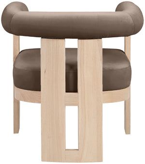 Meridian Furniture Arienzo Art Deco Velvet Accent Chair Sculptural Curved Back Walnut Wood Legs Lounge Seat Brown Style B 33017Brown