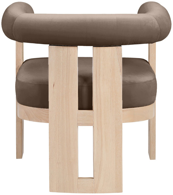 Meridian Furniture Arienzo Art Deco Velvet Accent Chair Sculptural Curved Back Walnut Wood Legs Lounge Seat Brown Style B 33017Brown