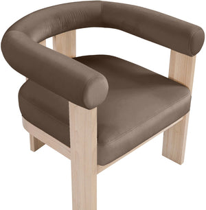 Meridian Furniture Arienzo Art Deco Velvet Accent Chair Sculptural Curved Back Walnut Wood Legs Lounge Seat Brown Style B 33017Brown