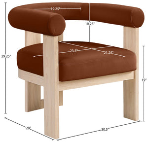Meridian Furniture Arienzo Art Deco Velvet Accent Chair Sculptural Curved Back Walnut Wood Legs Lounge Seat Cognac Style B 33017Cognac