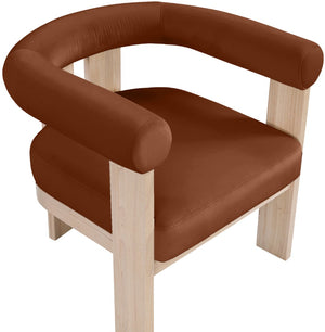 Meridian Furniture Arienzo Art Deco Velvet Accent Chair Sculptural Curved Back Walnut Wood Legs Lounge Seat Cognac Style B 33017Cognac