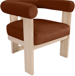 Meridian Furniture Arienzo Art Deco Velvet Accent Chair Sculptural Curved Back Walnut Wood Legs Lounge Seat Cognac Style B 33017Cognac