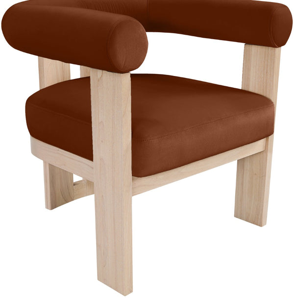 Meridian Furniture Arienzo Art Deco Velvet Accent Chair Sculptural Curved Back Walnut Wood Legs Lounge Seat Cognac Style B 33017Cognac