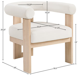 Meridian Furniture Arienzo Art Deco Velvet Accent Chair Sculptural Curved Back Walnut Wood Legs Lounge Seat Cream Style B 33017Cream