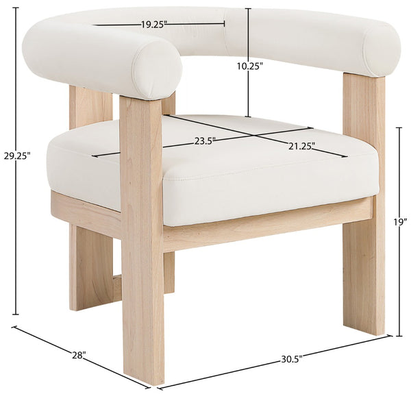 Meridian Furniture Arienzo Art Deco Velvet Accent Chair Sculptural Curved Back Walnut Wood Legs Lounge Seat Cream Style B 33017Cream