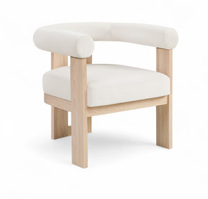 Meridian Furniture Arienzo Art Deco Velvet Accent Chair Sculptural Curved Back Walnut Wood Legs Lounge Seat Cream Style B 33017Cream