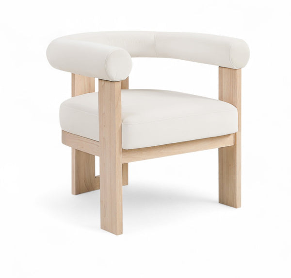 Meridian Furniture Arienzo Art Deco Velvet Accent Chair Sculptural Curved Back Walnut Wood Legs Lounge Seat Cream Style B 33017Cream